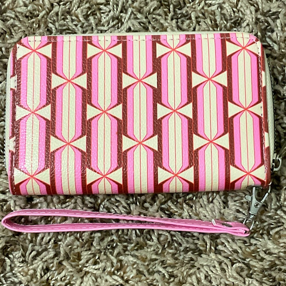 NWOT wallet w/ geometric pattern, red & pink & cream, One Size